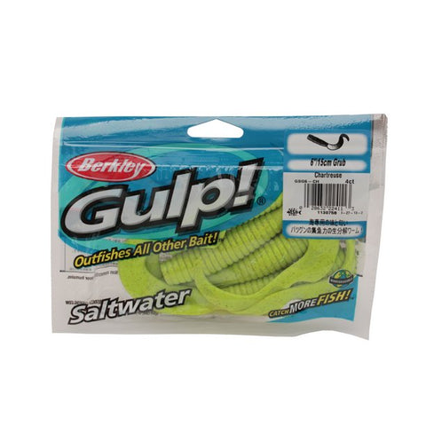 Berkley Gulp! Saltwater Grub, Chartreuse, 5" - 4 pack