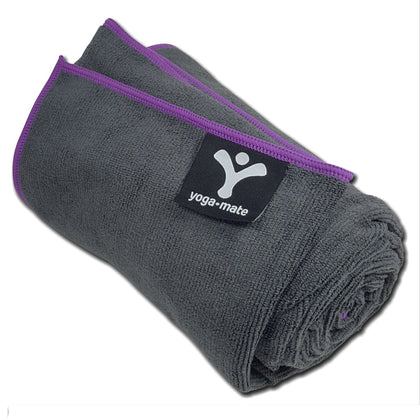 Yoga Mate Soft, Sweat Absorbent, Non-Slip Bikram Towel, Gray | Purple Trim