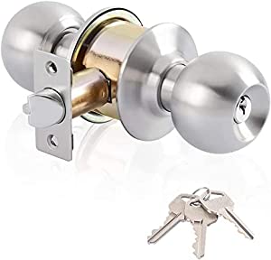 Keyed Door Knob Lock For Bathroom with Lock and Key Satin Stainless Steel