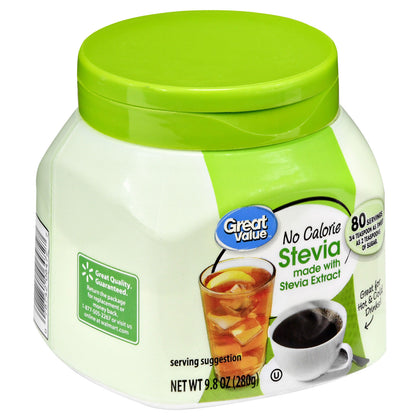 Great Value No Calorie Stevia 9.8 Ounce Bottles, Easy to Dispense