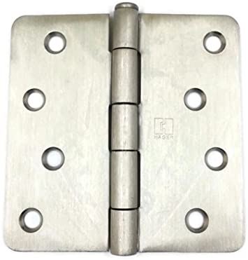 Stainless Steel Door Hinge RC1541 4 x 4 Satin Stainless, 1/4" Radius Corners, Full Mortise, Residential - 4 Pack