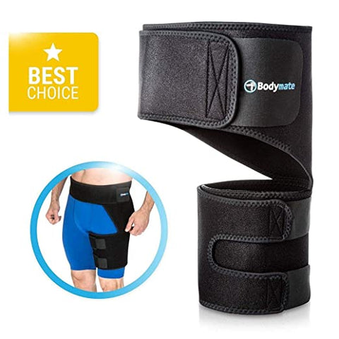 Bodymate® Compression Brace for Hip, Sciatica Nerve Pain Relief Thigh Hamstring, Quadriceps, Joints, Arthritis, Groin Wrap for Pulled Muscles, Hip Strap, Sciatica brace / SI belt for Men, Women