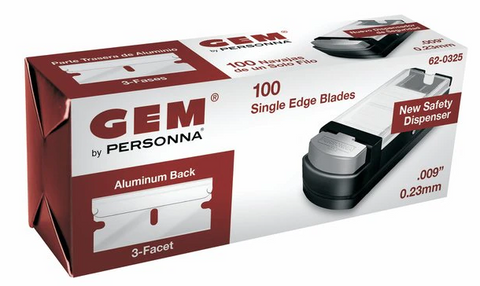 Gem Personna, 3 Facet, Aluminum Back, .009′ Carbon, 100 Blade Bulk Dispenser