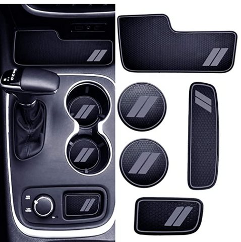 HAMSAM for Durango Accessories 2014-2020 Anti Dust Cup Holder Inserts, Door Pocket Liners, Center Console Liner Mats Premium Custom Interior(5 pcs Set, Grey)