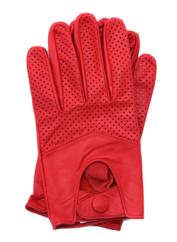 WOMEN'S LEATHER HALF MESH DRIVING GLOVES - RED