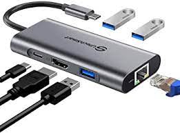 USB C Hub, UtechSmart 6 In 1 USB C to HDMI Adapter with 1000M Ethernet, Power Delivery Pd Type C Charging Port, 3 USB 3.0 Ports Adapter Compatible for MacBook Pro, Chromebook, XPS, and USB C devices